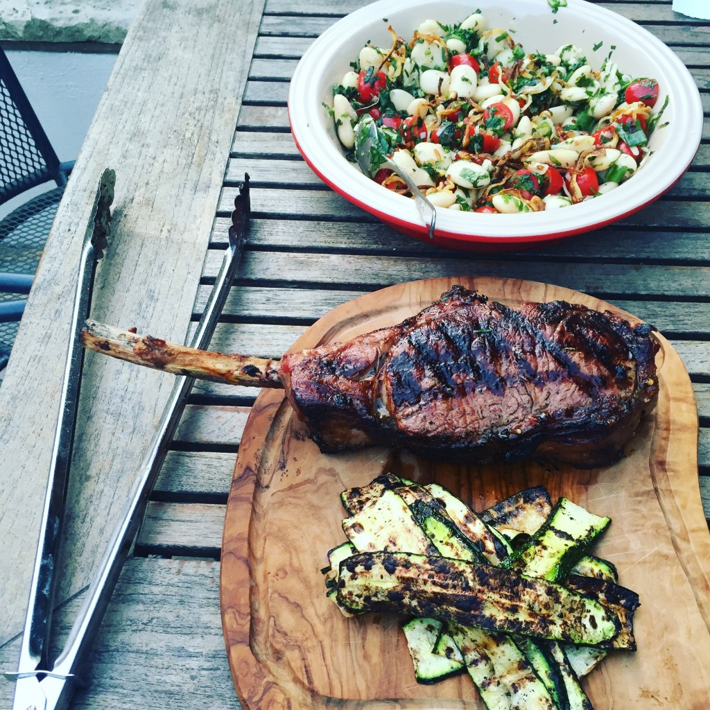 Tomahawk steak, courgette and butter beans